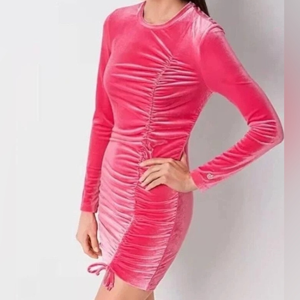 Juicy Couture hot pink velvet runched Bodycon dress, large